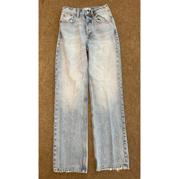 Zara Jeans Womens 0 (24x29) Mid Rise Straight Leg Button Fly Distressed Denim - Picture 1 of 10